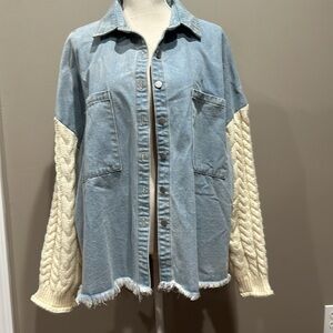 POL Denim Shacket With Sweater Sleeve Detail Size L